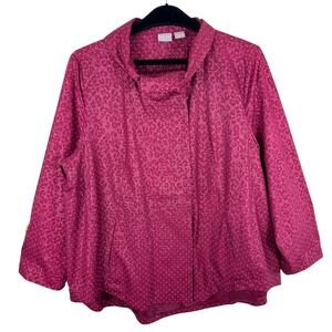 Chico's Zenergy Burgundy White Polka Dot‎ Full Zip Snap Up Windbreaker Size XL